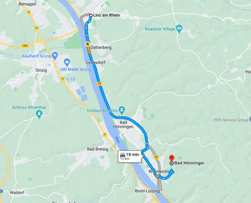 Anfahrt von Bad Hönningen nach Linz am Rhein